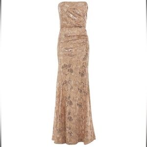 Badgley Mischka MERMAID Floral Sequin Gold Gown